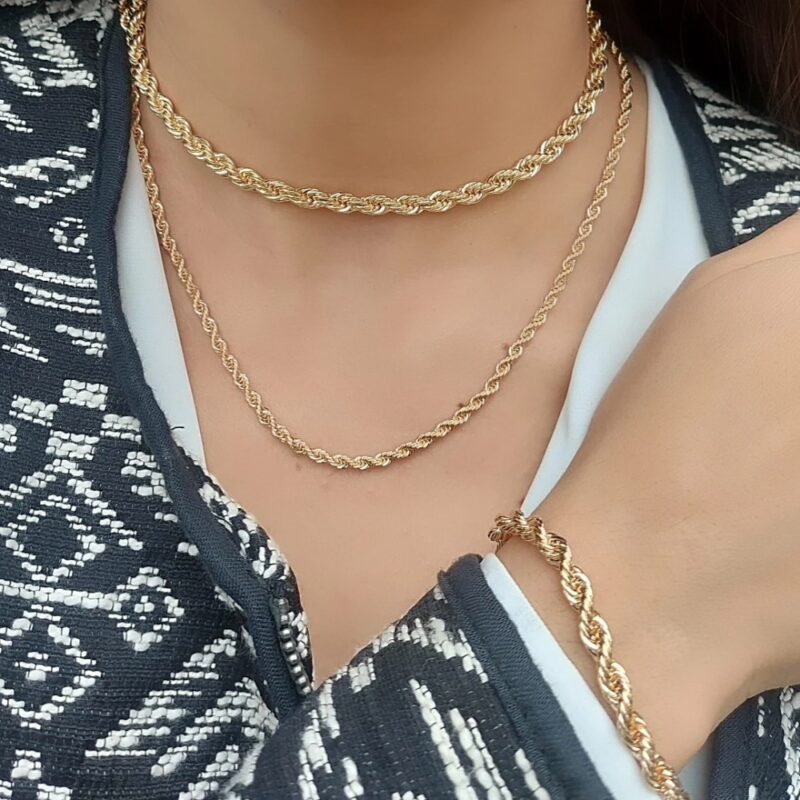 Conjunto Dois Colares Cordão Baiano + Pulseira